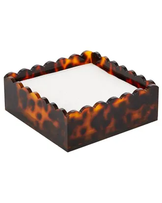 Two's Company Tortoise Print Scalloped Edge Acrylic Cocktail Napkin