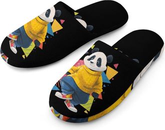 Generic 80s Panda Artistic Geometry Mens House Slippers Slip Indoor Slipper On Shoes Warm Outdoor