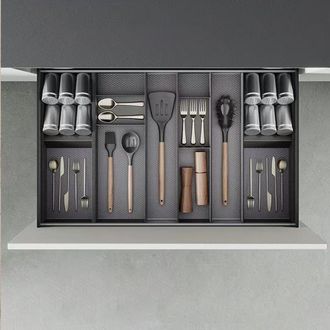 Emuca Organizador Orderbox Para Caj&oacute;n, 100x470mm, Acero Y Madera, Gris Antracita - Emuca
