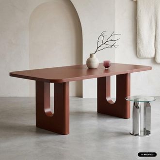 Sweeek Mesa de comedor acabado mate, 8 plazas, burdeos
