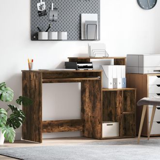Berkfield Home Desk with Storage Smoked Oak 120.5x44x88.5 cm Engineered Wood in Brown