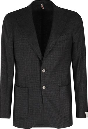 Santaniello Brown Houndstooth Wool-Blend Blazer