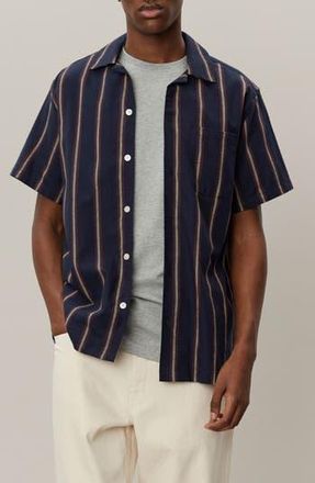 Les Deux Lawson Stripe Camp Shirt in Dark Navy/Light Camel at Nordstrom Rack, Size X-Large