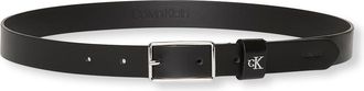 Calvin Klein Lederg&uuml;rtel CALVIN KLEIN SQUARE BUCKLE CK LOOP 25MM, Damen, Gr. 11,5, schwarz, shiny nickel, Rindsleder, unifarben, G&uuml;rtel Lederg&uuml;rtel, Gr&ouml;ssenverstel