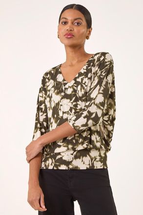Roman Floral Print Bubble Hem Top