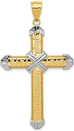 Diamond2Deal 14k Yellow Gold Rhodium Greek Key Cross Pendant