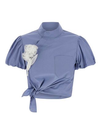 Self Portrait Blue Cotton Tie Side Top
