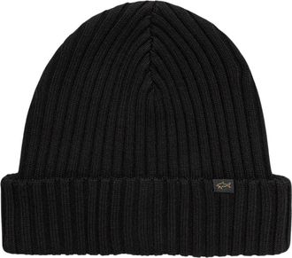 Paul & Shark Ribbed Wool Beanie - Heren - Hoeden - Zwart - ONE Size - Wol - Accessoires