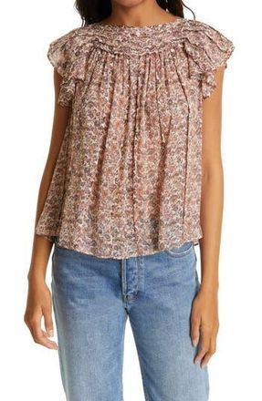 Ulla Johnson Akil Floral Print Silk Top in Gardenia at Nordstrom Rack, Size 8