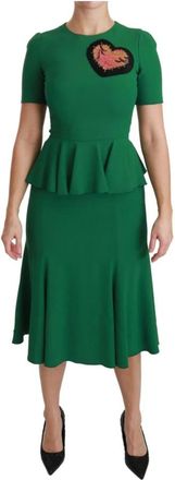 Dolce & Gabbana Groene Heart Patch Peplum Jurk - Dames - Casual kleedjes - Groen - 2XS - Kleedjes