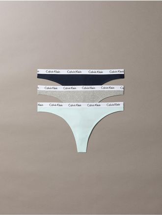 Calvin Klein Womens Carousel Cotton Stretch Rib 3-Pack Thong - Multi - XL