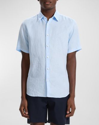 Theory Mens Irving Short Sleeve Shirt in Relaxed Linen