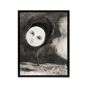 Artery8 Strange Flower with a Face Redon Vintage Black Framed Canvas Wall Art in Grey | Size: W24 x H32