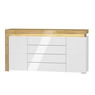 Petits Meubles Buf&eacute; 2 puertas 4 cajones con led paneles laminados blanco y madera