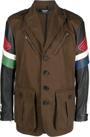 Dsquared2 contrast-sleeve biker-style jacket - men - Cotton/Calf Leather/Cotton/Polyester - 52 - Brown
