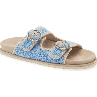 Laidbacklondon Clay Crochet Buckle Strap Slide Sandal in Sky Blue /Natural at Nordstrom, Size 10Us