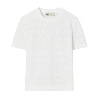 Tory Burch Tory Burch, T-Shirts, female, White, Size: XS Perforated Knit T-Shirt