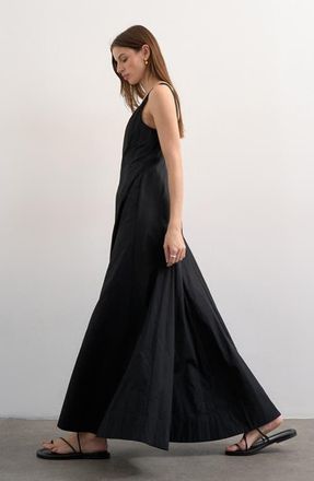 Topshop Drop Hem Cotton Maxi Sundress in Black at Nordstrom, Size 10 Us