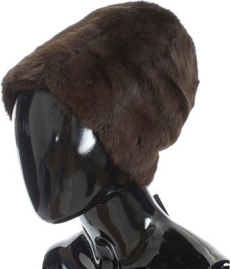 Dolce & Gabbana Womens Ms812 Weasel Fur & Cashmere Beanie Brown