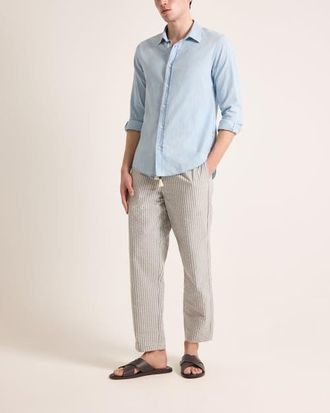 Orlebar Brown Giles Chambray Tailored Fit Chambray Shirt in Wave Blue at Nordstrom, Size Large
