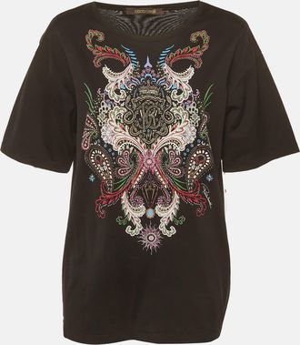 Roberto Cavalli Black Printed Jersey Oversized T-Shirt
