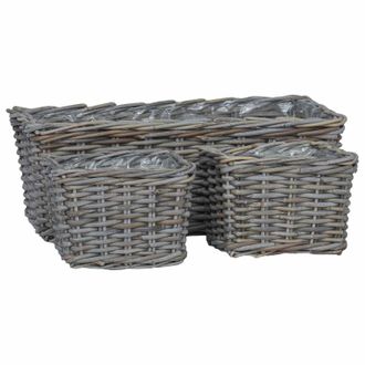 vidaXL Cesta Para Plantas Con Almacenamiento 3 Pcs Gris Rat&aacute;n Kubu Vidaxl