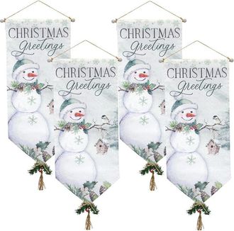 Melrose International Set Of 4 Traditional Christmas Greetings Canvas Banner