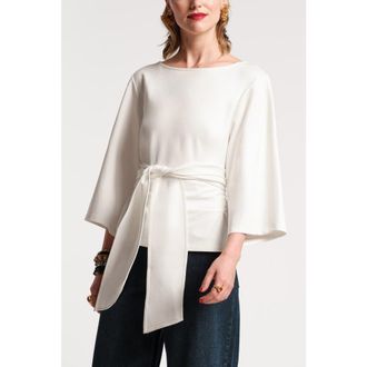 Frances Valentine Whitney Wrap Top Solid Viscose Blend Viscose Blend in Oyster at Nordstrom, Size X-Large