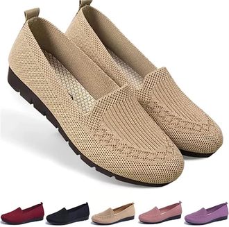 Generic Womens Orthopedic Knit Comfort Loafers - Slip-Resistant Walking Shoes, Lightweight Soft Sole Mesh Support Shoes (Beige,41)