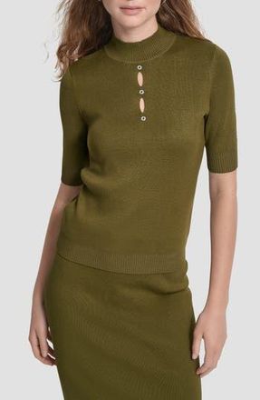 DKNY Cutout Grommet Mock Neck Sweater in Dark Olive at Nordstrom Rack, Size X-Large