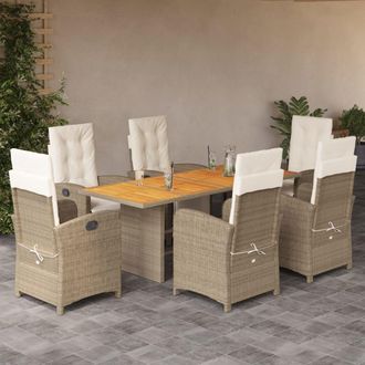 vidaXL Set Comedor De Jard&iacute;n 7 Pzas Con Cojines Rat&aacute;n Sint&eacute;tico Beige Vidaxl