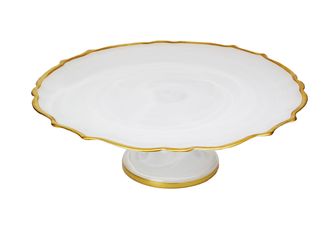 Classic Touch White Alabaster Cake stand with Gold Trim