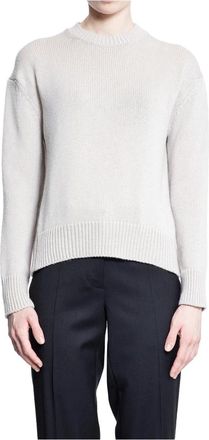 Max Mara Beige Cashmere Gebreide Crewneck Sweater - Dames - Ronde hals truien - Beige - L - Wol - Truien & Vesten