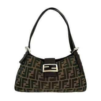 Fendi Black Brown Canvas Leather Handbag Shoulder Bag Tote Bag (Pre-Owned)
