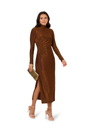 Adrianna Papell Womens Metallic Knit Midi Dress - Brown - Size 18 UK