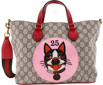Gucci Convertible Soft Tote Gg Coated With Applique Small (Authentic Pre- Loved)