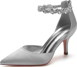 Generic Bridal Shoes Women Shoes Heels Bridal Stiletto Heel Wedding Closed Pointed Toe Evening Pumps Shoes 8Cm,Silver,10 UK