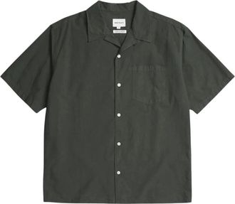 Norse Projects Korte Mouw Katoen Tencel Shirt - Heren - Korte mouwen Overhemden - Groen - S - Katoen - Overhemden