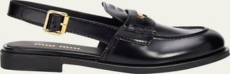 Miu Miu Spazzolato Leather Slingback Penny Loafers