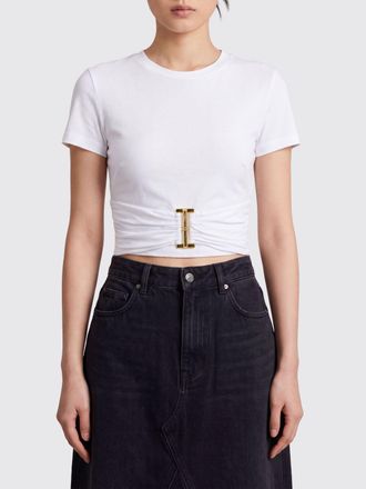 Elisabetta Franchi Cropped Cotton T-shirt with Metal Logo Plaque