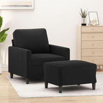 vidaXL Sill&oacute;n Con Taburete Terciopelo Negro 60 Cm Vidaxl