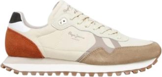 Pepe Jeans London Beige Urban Sneakers Brit on Master - Heren - Sneakers - Veelkleurig - 44 EU - Su&egrave;de - Schoenen