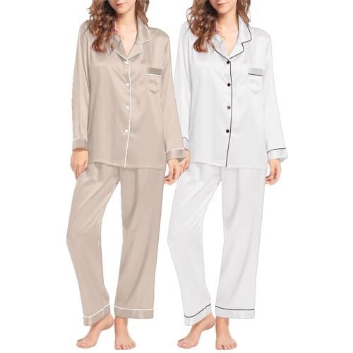 Pyjama Femme Coton Manches Longues Avec Dentelle - Col En U Et Poches - Doux Et Chaud Pour Automne-hiver - Tailles S à XXL