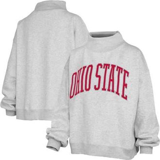 Pressbox Womens Pressbox Heather Gray Ohio State Buckeyes Oversized Nelson Mock Neck Sweatshirt at Nordstrom, Size Medium