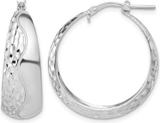 Diamond2Deal Sterling Silver Polished and Textured Hoop Earrings