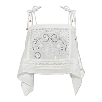 Self Portrait Sleeveless Tops, female, White, Size: 2XS Short Openwork Top