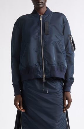 sacai Nylon Twill Bomber Jacket in Navy at Nordstrom, Size 3