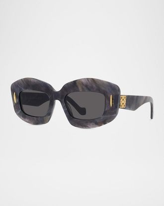 Loewe Silver Screen Chunky Acetate Rectangle Sunglasses