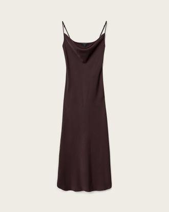 AllSaints Polyester Hadley Slim Fit Midi Dress, Size: UK 14/US 10