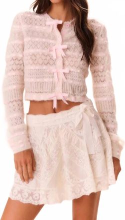 LoveShackFancy Roselline Bow Cardigan In Vanilla Rose